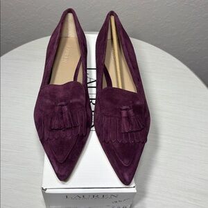 Lauren Ralph Lauren Londyn Sheep-Suede Kiltie Ballet Flat Garnet NIB Size 7.5B